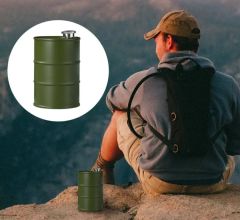 750 ml. Büyük Kapasiteli Benzin Varili Formunda Haki Renk 304 Paslanmaz Matara