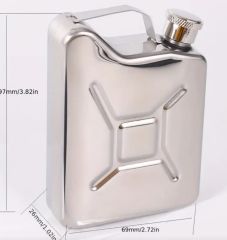 Paslanmaz Çelik Vidalı Kapak Benzin Bidonu Formunda  Cep Matarası (Krom Renk)