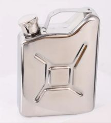 Paslanmaz Çelik Vidalı Kapak Benzin Bidonu Formunda  Cep Matarası (Krom Renk)