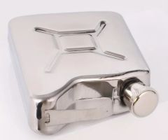 Paslanmaz Çelik Vidalı Kapak Benzin Bidonu Formunda  Cep Matarası (Krom Renk)