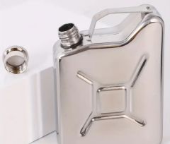 Paslanmaz Çelik Vidalı Kapak Benzin Bidonu Formunda  Cep Matarası (Krom Renk)