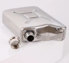 Paslanmaz Çelik Vidalı Kapak Benzin Bidonu Formunda  Cep Matarası (Krom Renk)