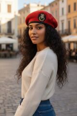 Kırmızı Renk Suriye Ordusu Sb. Bere Unisex (58 numara) Bez Kokartlı