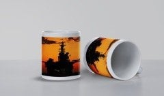 Gün Batımı Uçak Fotoğrafı Baskılı Beyaz Bardak (Model-30)