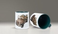 Jeep Ve Askerler Baskılı Yeşil Bardak (Model-32)