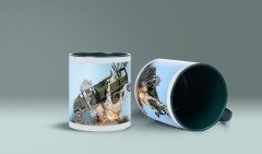 Patlayan Askeri Araç Yan Görünüş Yeşil Bardak (Model-34)