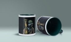 Roket Tutan Asker Baskılı Yeşil Bardak (Model-42)