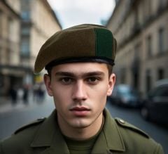 Military Fashion Unisex Kahverengi Kaşe Kumaş +Yeşil Kumaş Kokart (Ayarlanabilir)