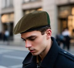 Military Fashion Unisex Kahverengi Kaşe Kumaş +Yeşil Kumaş Kokart (Ayarlanabilir)