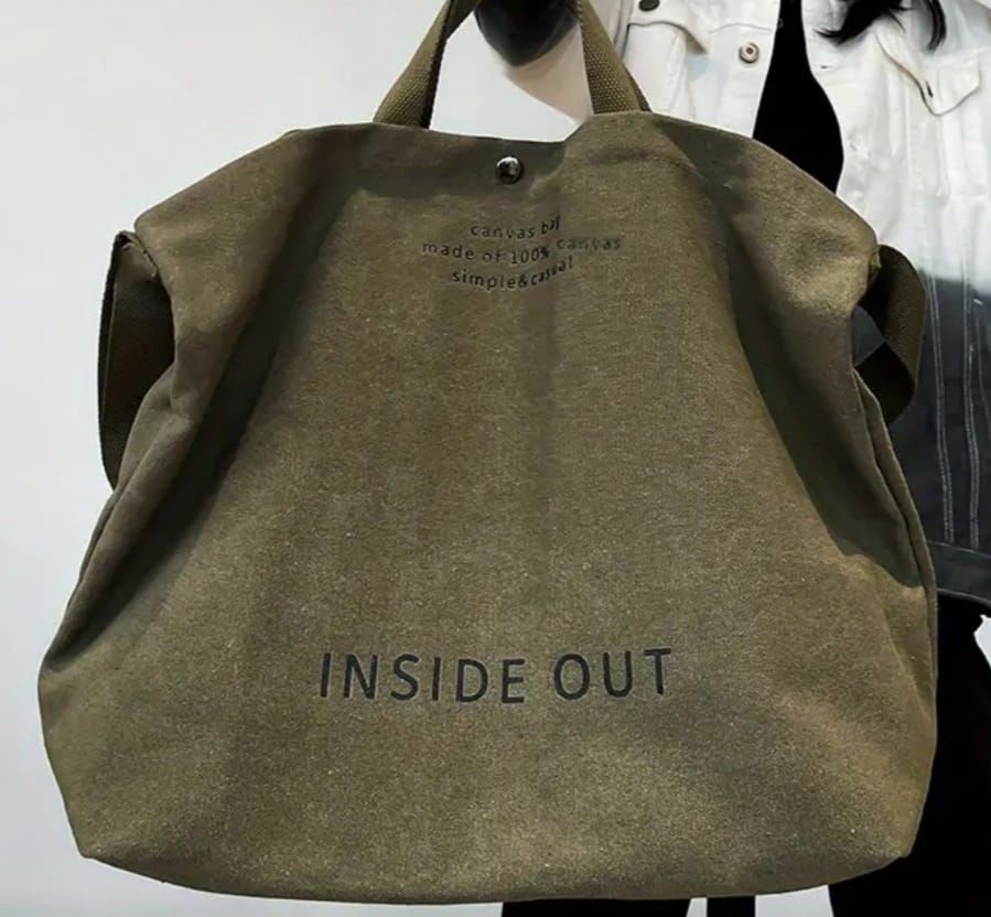 43x14x36 cm. Haki Baskılı Kanvas Tote Çanta Unisex