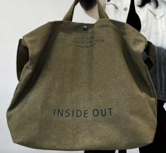 43x14x36 cm. Haki Baskılı Kanvas Tote Çanta Unisex