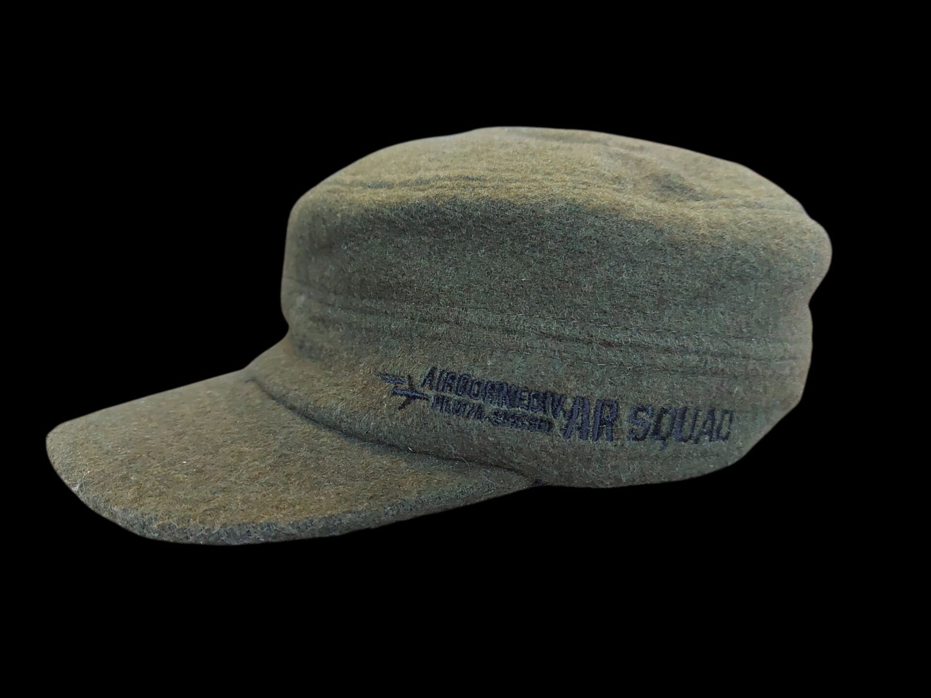 Haki Renk Military Fashion Vintage Yün Şapka (Nakış Yazılı)(Arkası Lastikli)