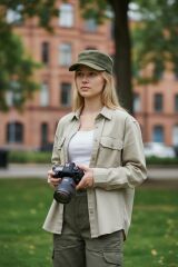 Haki Renk Military Fashion Vintage Yün Şapka (Nakış Yazılı)(Arkası Lastikli)