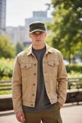 Haki Renk Military Fashion Vintage Yün Şapka (Nakış Yazılı)(Arkası Lastikli)