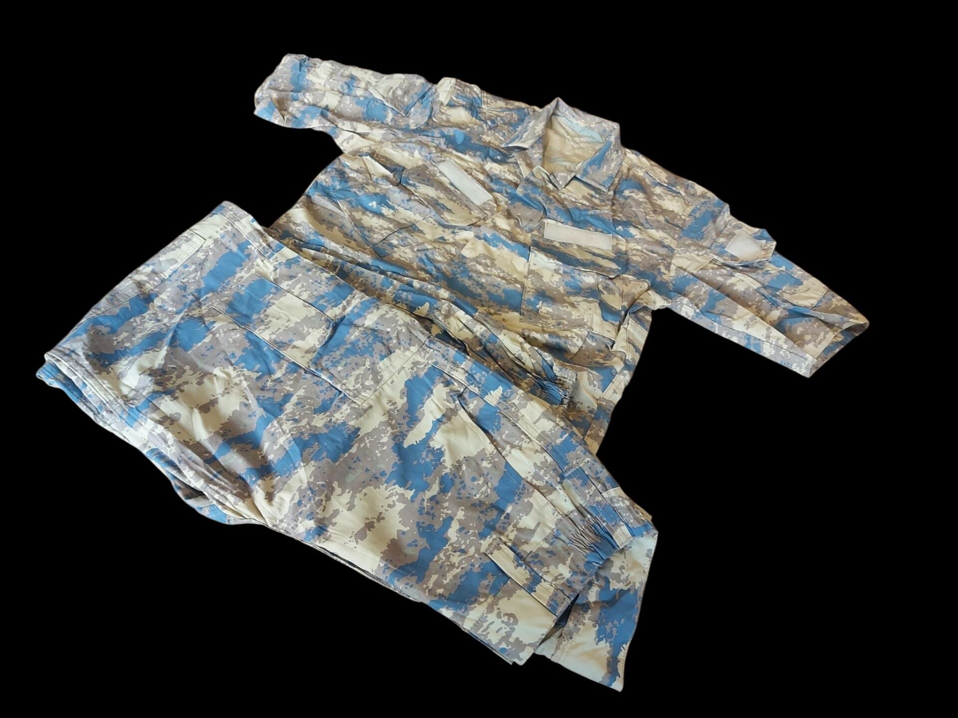 Kahve/Mavi Kamuflaj Hava Kuvvetleri Kısa Kollu Eğt. Gömlek Apoletsiz+Pantalon (46-4/ S-M Beden) Sıfır Ürün