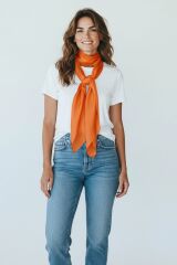 136x20 cm. Turuncu Renk İpek Kumaş  Vintage Pilot Fular (Orjinal Ürün)