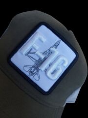 Haki Renk Beyaz Fileli Ayarlanabilir F-16 Kabartma Nakış Şapka Unisex
