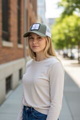 Haki Renk Beyaz Fileli Ayarlanabilir F-16 Kabartma Nakış Şapka Unisex