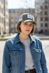 Haki Renk Beyaz Fileli Ayarlanabilir F-16 Kabartma Nakış Şapka Unisex