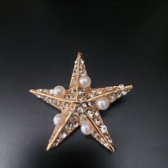 4cm  Kristal Taş ve İnci İşlemeli Yıldız Broş Modeli