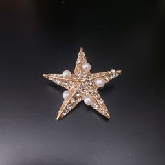 4cm  Kristal Taş ve İnci İşlemeli Yıldız Broş Modeli