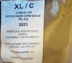 Jnd. Kamuflaj Parka Unisex (XL Beden) Sıfır Ürün