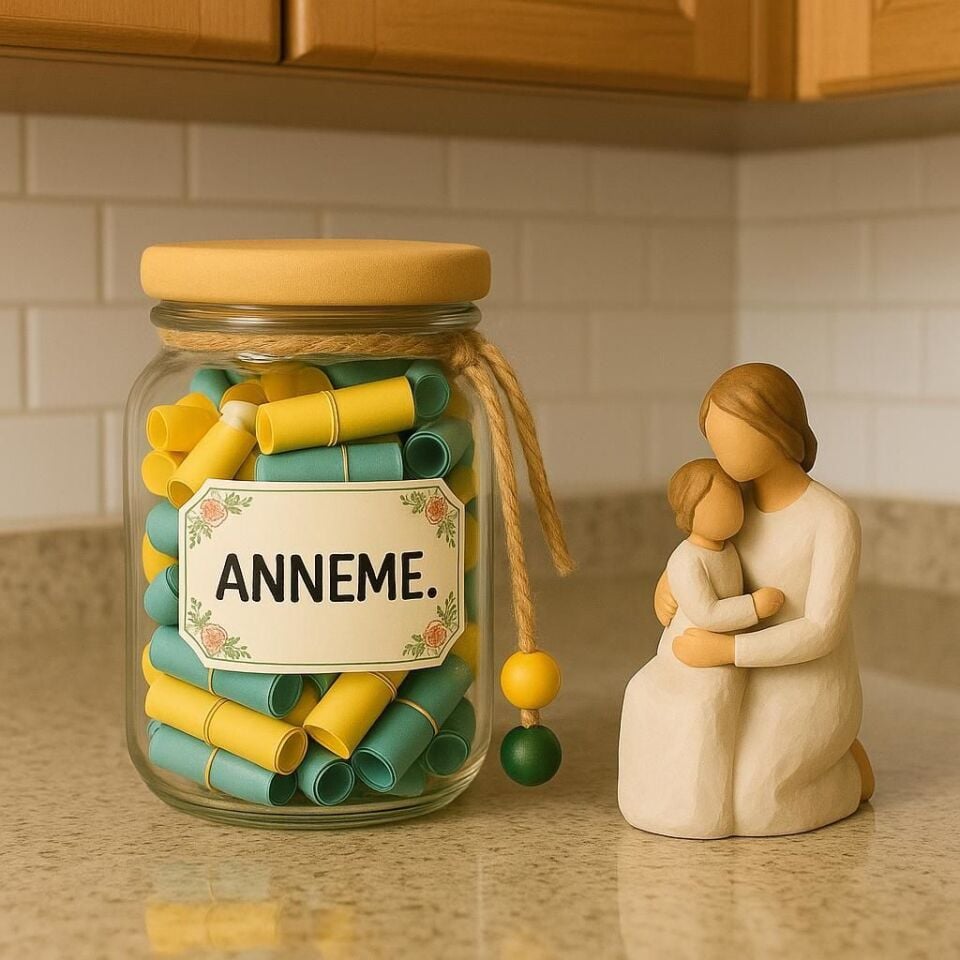 Anneme Yüreğimden Sözler(Cam Kavanoz İçinde 100 Adet Rulo Halinde)