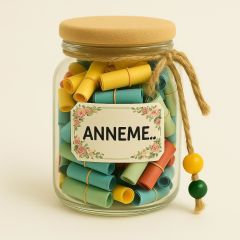 Anneme Yüreğimden Sözler(Cam Kavanoz İçinde 100 Adet Rulo Halinde)