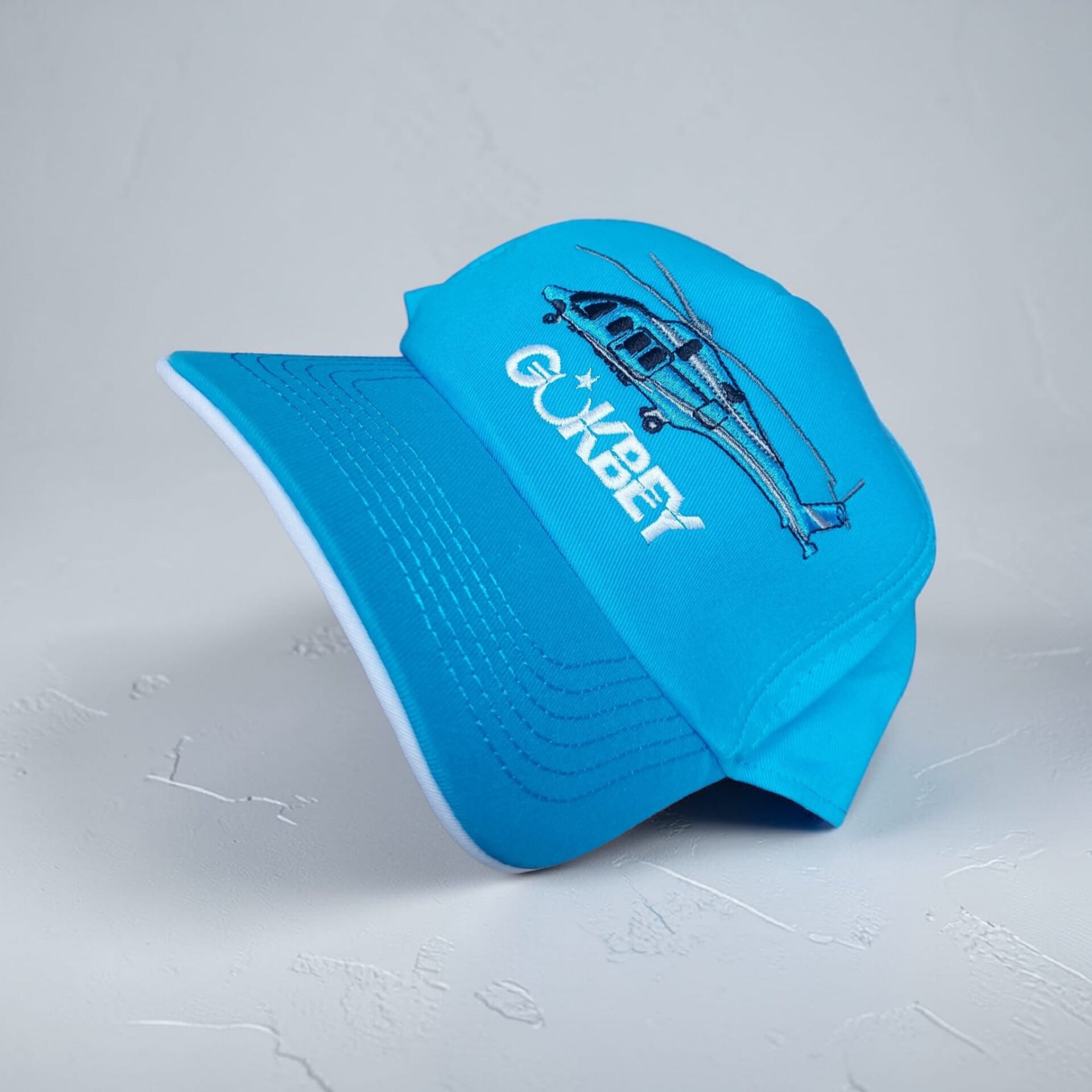 Mavi Renk Gökbey Helikopter Nakış Şapka (Ayarlanabilir) Sıfır Ürün