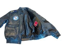 Siyah Renk Hakiki Deri  Pilot Mont (M-L Beden) Orjinal Sıfır Ürün