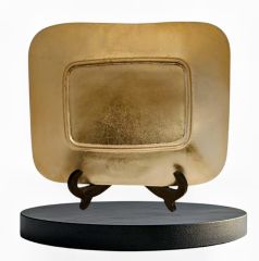 26x21 cm. Paşabahçe İmalatı Altın Varaklı Gravür Kuleli Görselli Tabak