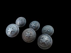 1.5 cm. Çap Eski Dönem Kabartma Yıldız Metal Üniforma Düğme Lotu (6 Adet)