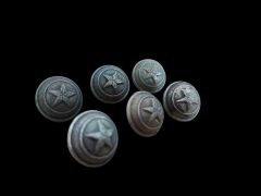 1.5 cm. Çap Eski Dönem Kabartma Yıldız Metal Üniforma Düğme Lotu (6 Adet)
