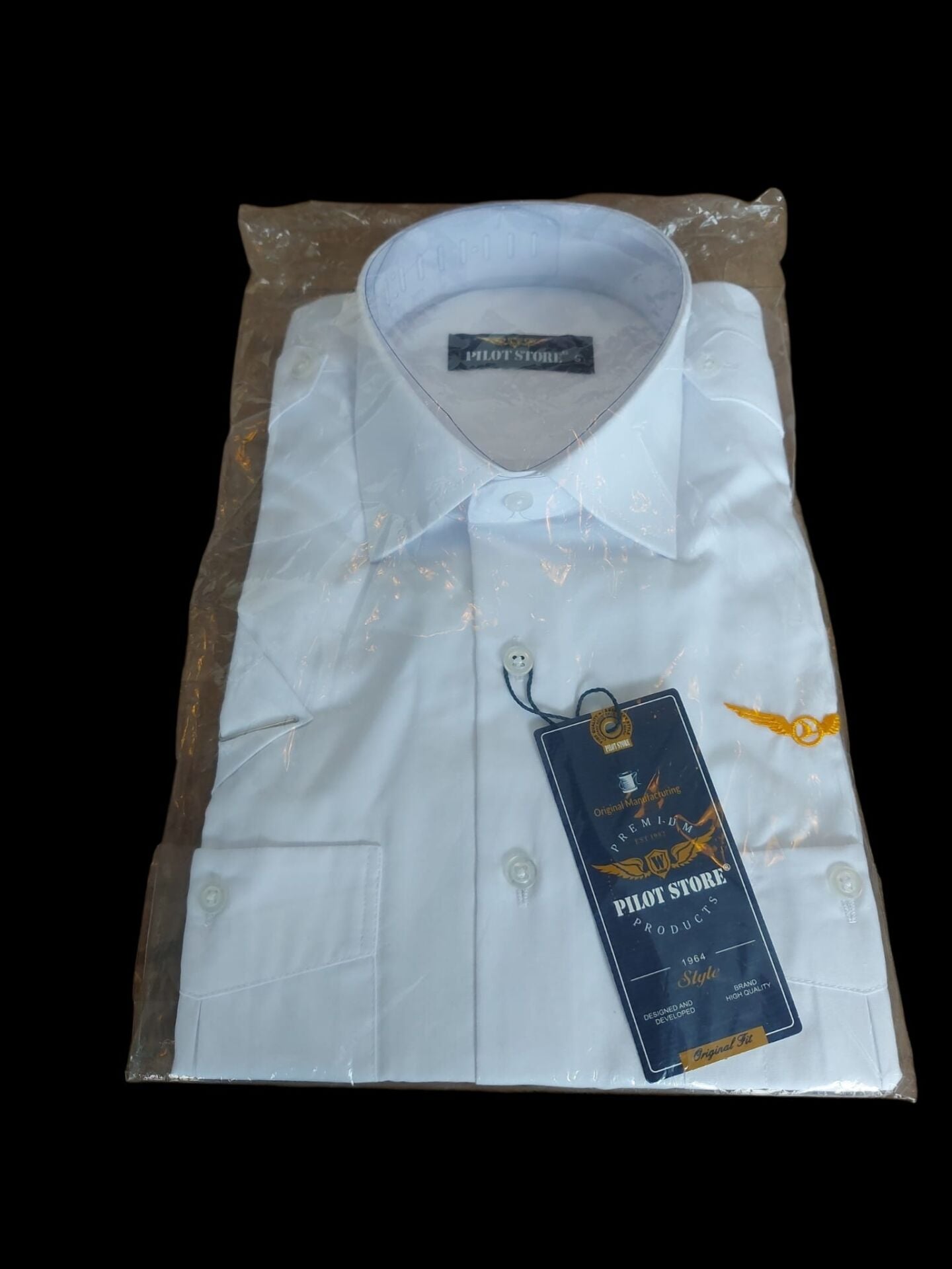 Beyaz Renk Nakış Brove Kısa Kollu Apoletli Pilot Gömlek Unisex (S Beden)Paketinde