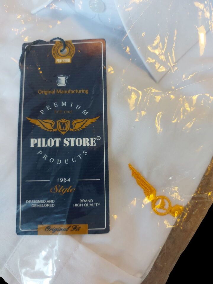 Beyaz Renk Nakış Brove Kısa Kollu Apoletli Pilot Gömlek Unisex (S Beden)Paketinde