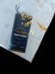 Beyaz Renk Nakış Brove Kısa Kollu Apoletli Pilot Gömlek Unisex (S Beden)Paketinde