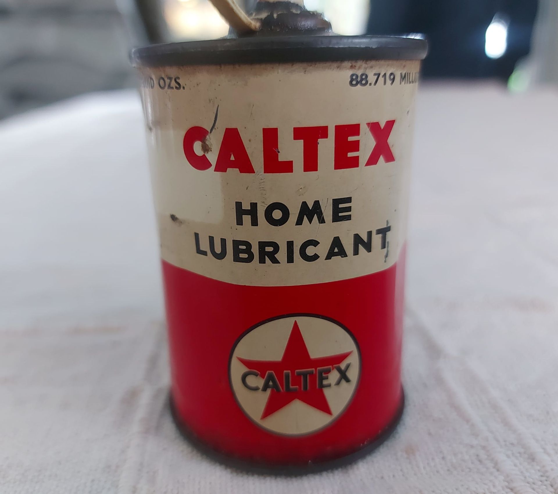 Vintage 13x4.5 cm. US Caltex Metal Yağdanlık