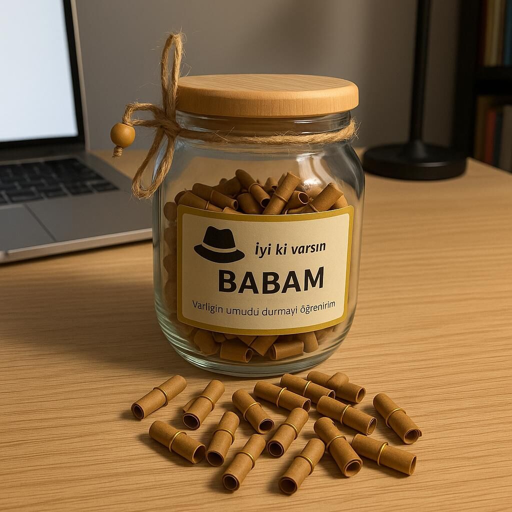 Babama Yüreğimden Sözler (Cam Kavanoz İçinde 100 Adet Rulo Halinde)