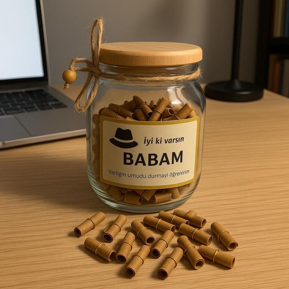 Babama Yüreğimden Sözler (Cam Kavanoz İçinde 100 Adet Rulo Halinde)