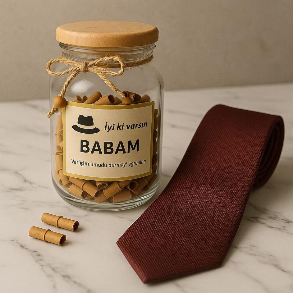 Babama Yüreğimden Sözler (Cam Kavanoz İçinde 100 Adet Rulo Halinde)