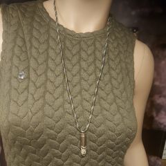 Military Fashion Parçalı Saç Örgü Desen Haki Elbise (LBeden)-Kemer-Kolye-Bileklik-Rozet