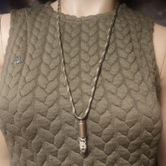 Military Fashion Parçalı Saç Örgü Desen Haki Elbise (LBeden)-Kemer-Kolye-Bileklik-Rozet