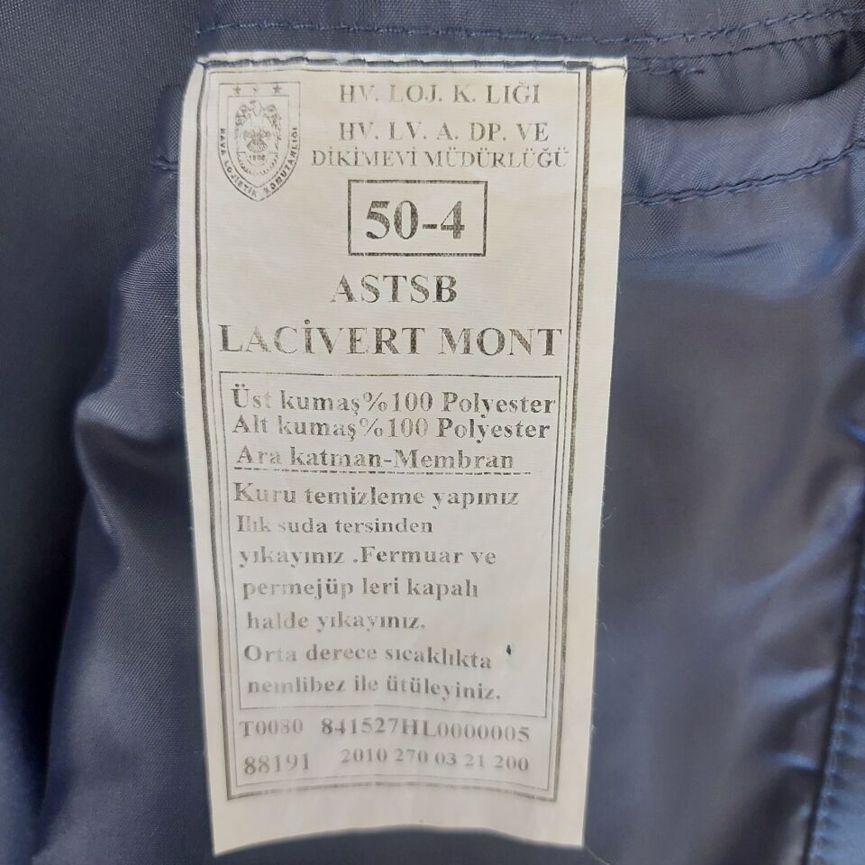 Lacivert Renk Hava Kuvvetleri Apoletsiz Mont (50-4/M-L Beden) Sıfır Ayarında