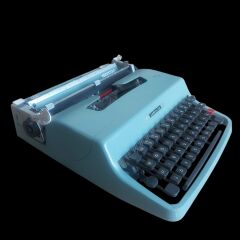 Açık Mavi Renk İtalyan Olivetti Daktilo Çalışır Durumda (Çantasız)