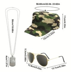 3 Parça Askeri Cosplay Seti Unisex (Şapka-Gözlük-Künye)