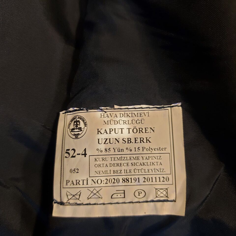 Gök Mavisi Renk Hava Kuvvetleri Yün Tören Kaput Sb. (Ütğm) (52/4-L Beden)