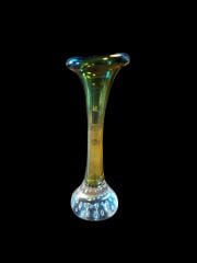 17 cm. Zeytinyağı Yeşili Üfleme Cam Vazo