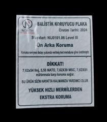 Balistik Koruyucu Plaka  (Level III-Ön Arka Koruma) Sıfır Ürün