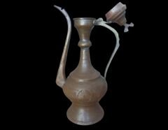 15x10x26 cm. Vintage Kalem İşi Süslemeli Bakır İbrik