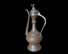 15x10x26 cm. Vintage Kalem İşi Süslemeli Bakır İbrik